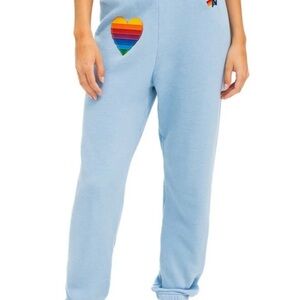 Aviator Nation Light Blue Joggers with Rainbow Patch